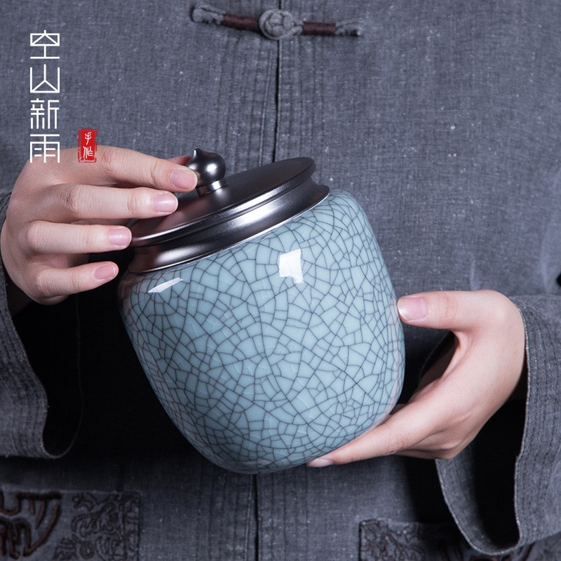 空山新雨大号茶叶罐龙泉青瓷密封存茶陶瓷家用通用半斤装空罐批发