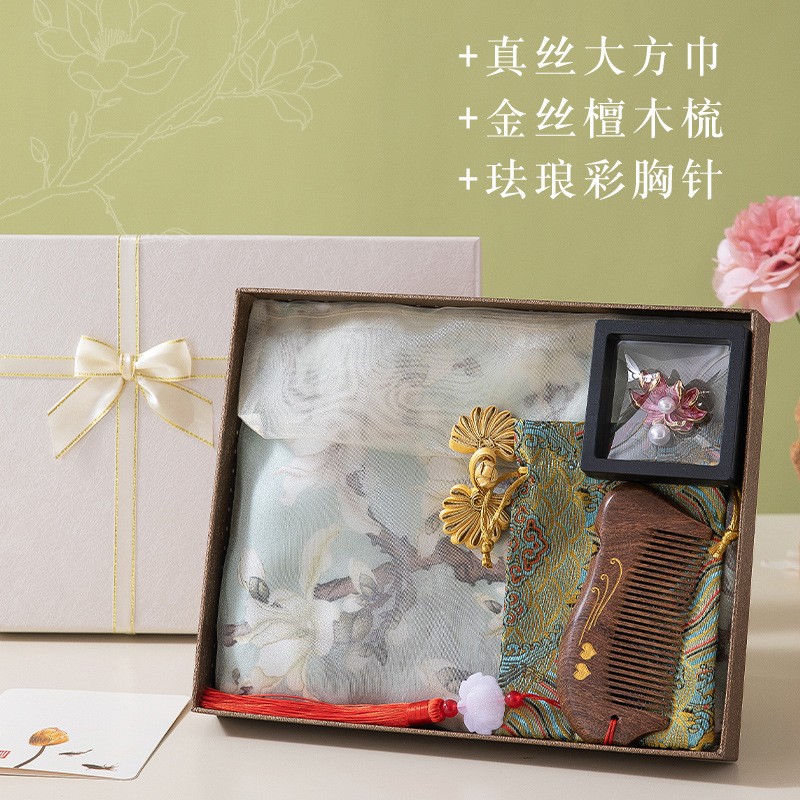 母亲节送妈妈高档实用礼品100%真丝丝巾生日礼物送长辈桑蚕丝披肩