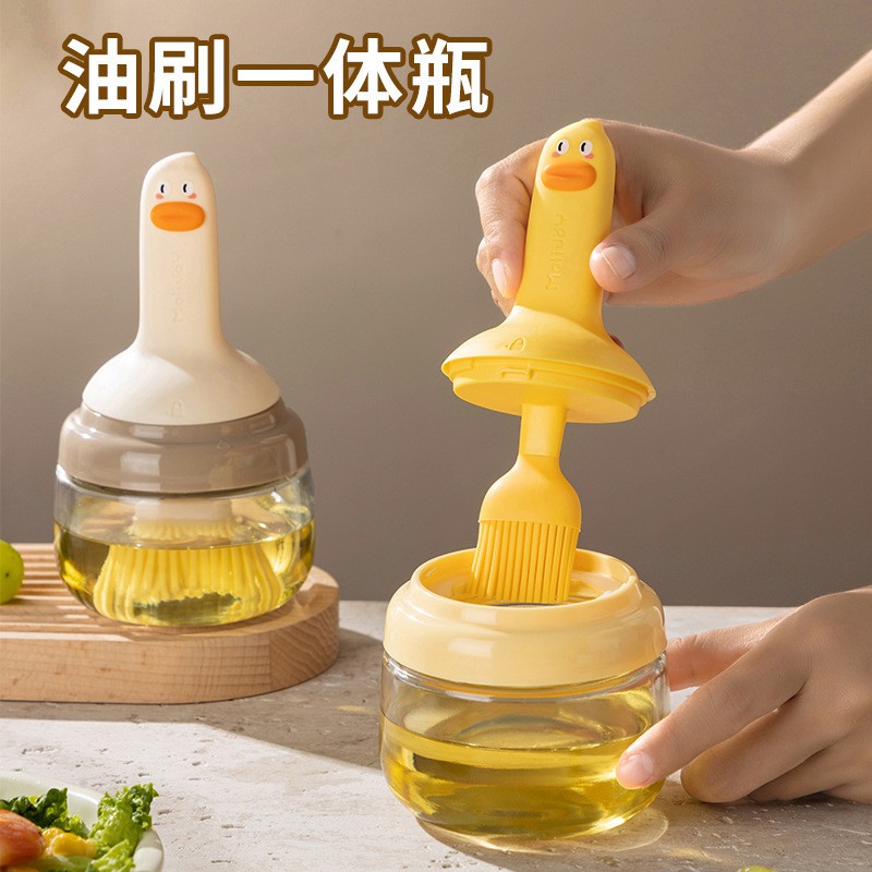 小黄鸭油刷油壶硅胶玻璃户外烧烤露营家用厨房油壶刷子一体式油壶